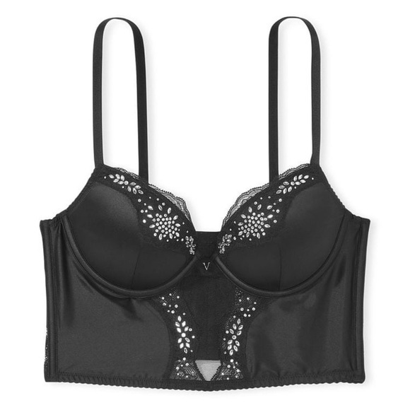 Victoria`s Secret Lace Corset Bra Top In Black Size 34B NWOT - Picture 1 of 9